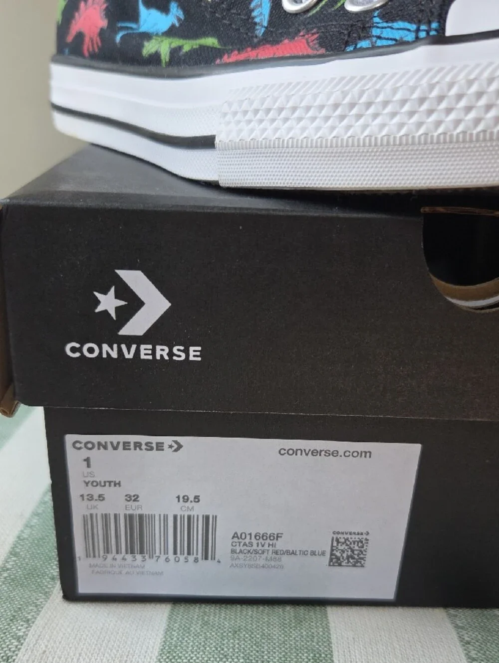 Converse Kids Black High-Top Sneakers with Multicolor Dinosaur Print